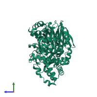 PDB entry 5nia coloured by chain, side view.