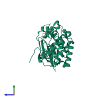 PDB entry 5nk1 coloured by chain, side view.