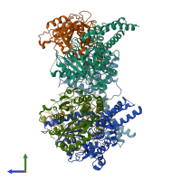 PDB entry 5nkk coloured by chain, side view.