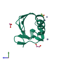 Monomeric assembly 1 of PDB entry 5nl5 coloured by chemically distinct molecules, side view.