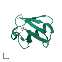 Monomeric assembly 3 of PDB entry 5nl5 coloured by chemically distinct molecules, front view.