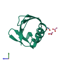 Monomeric assembly 3 of PDB entry 5nl5 coloured by chemically distinct molecules, side view.