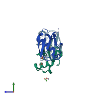PDB entry 5nlf coloured by chain, side view.