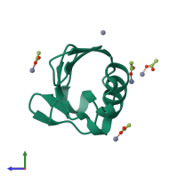 Monomeric assembly 1 of PDB entry 5nlj coloured by chemically distinct molecules, side view.