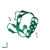 Monomeric assembly 3 of PDB entry 5nlj coloured by chemically distinct molecules, side view.