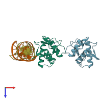 PDB entry 5nm9 coloured by chain, top view.