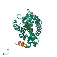 PDB entry 5nmb coloured by chain, side view.