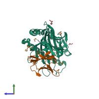 PDB entry 5nmk coloured by chain, side view.