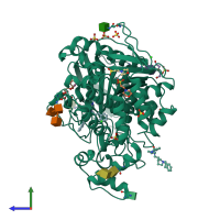 PDB entry 5nn0 coloured by chain, side view.