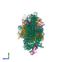 PDB entry 5no2 coloured by chain, side view.