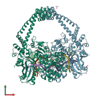 PDB entry 5npp coloured by chain, front view.