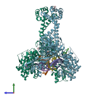 PDB entry 5npp coloured by chain, side view.