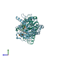 PDB entry 5nrb coloured by chain, side view.