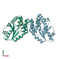 PDB entry 5nrn coloured by chain, front view.