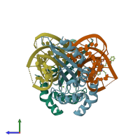 PDB entry 5ns4 coloured by chain, side view.