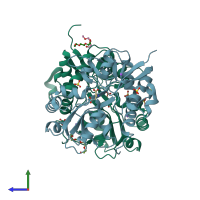 PDB entry 5ns9 coloured by chain, side view.