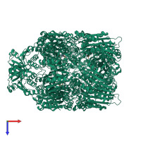 Homo hexameric assembly 2 of PDB entry 5nsm coloured by chemically distinct molecules, top view.