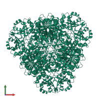 Homo hexameric assembly 3 of PDB entry 5nsm coloured by chemically distinct molecules, front view.