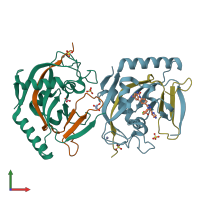 PDB entry 5nsp coloured by chain, front view.