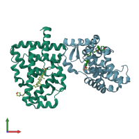 PDB entry 5ntk coloured by chain, front view.