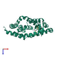 Monomeric assembly 1 of PDB entry 5ntp coloured by chemically distinct molecules, top view.