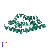 Nuclear receptor ROR-gamma in PDB entry 5ntp, assembly 1, top view.