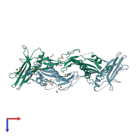 PDB entry 5ntu coloured by chain, top view.