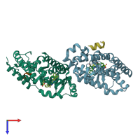 PDB entry 5nu1 coloured by chain, top view.