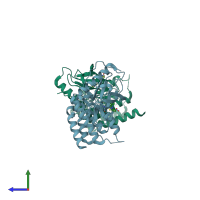 PDB entry 5nud coloured by chain, side view.