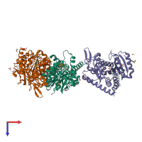 PDB entry 5nue coloured by chain, top view.