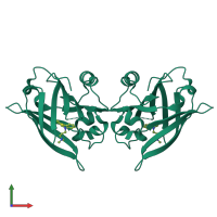 Homo dimeric assembly 1 of PDB entry 5nuj coloured by chemically distinct molecules, front view.