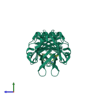 Homo dimeric assembly 1 of PDB entry 5nuj coloured by chemically distinct molecules, side view.