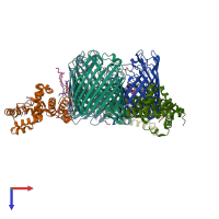 PDB entry 5nuo coloured by chain, top view.