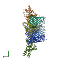 PDB entry 5nup coloured by chain, side view.