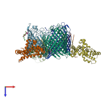 PDB entry 5nup coloured by chain, top view.