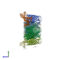 PDB entry 5nuq coloured by chain, side view.