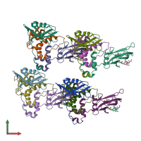PDB entry 5nw2 coloured by chain, front view.