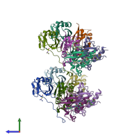 PDB entry 5nw2 coloured by chain, side view.