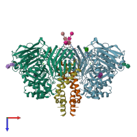 PDB entry 5nxb coloured by chain, top view.
