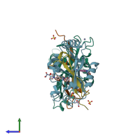 PDB entry 5nxe coloured by chain, side view.