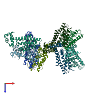 PDB entry 5nz1 coloured by chain, top view.