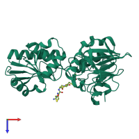 Monomeric assembly 1 of PDB entry 5nzw coloured by chemically distinct molecules, top view.