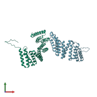 PDB entry 5o01 coloured by chain, front view.