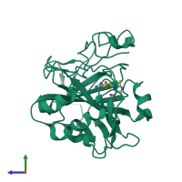 PDB entry 5o07 coloured by chain, side view.