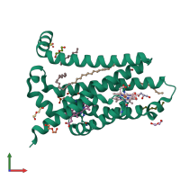 PDB entry 5o0t coloured by chain, front view.