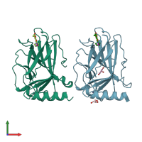 PDB entry 5o1e coloured by chain, front view.