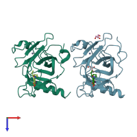 PDB entry 5o1e coloured by chain, top view.