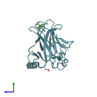 PDB entry 5o1h coloured by chain, side view.