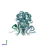 PDB entry 5o21 coloured by chain, side view.