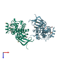 PDB entry 5o21 coloured by chain, top view.